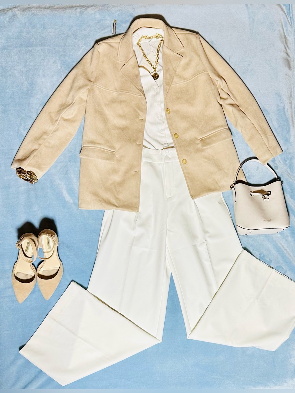 Beige Suede Fabric Blazer Jacket